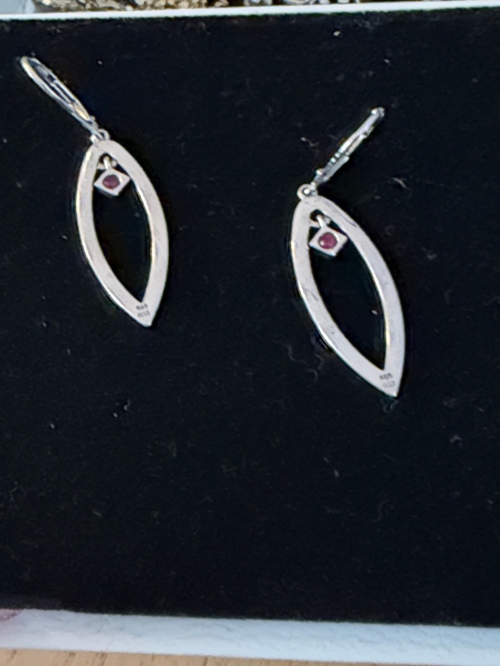 Sterling Silver Marquise Drop Earrings with Pink Stone